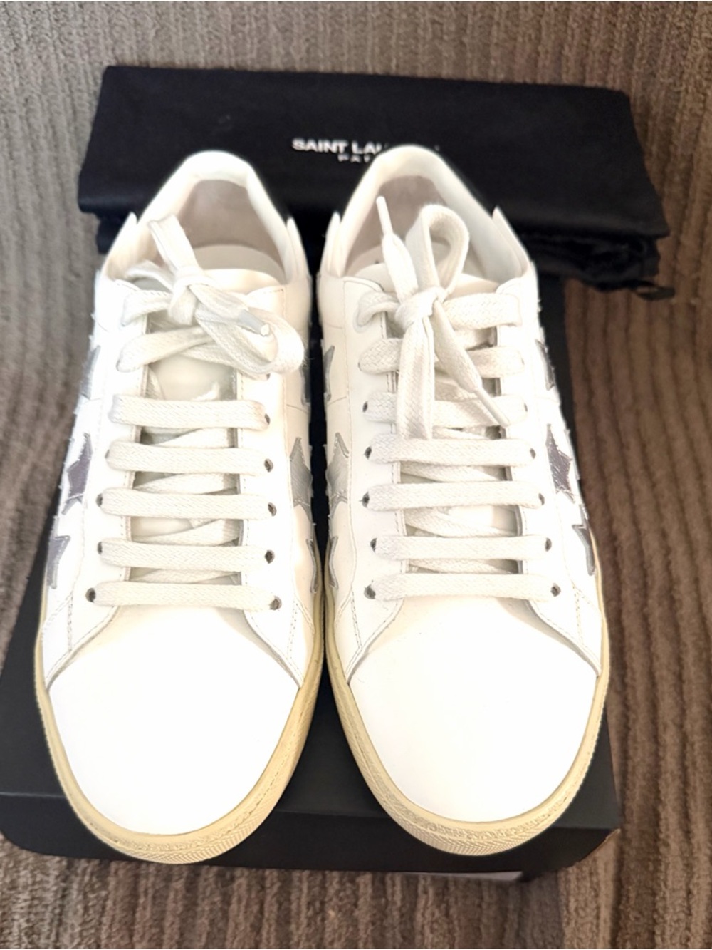Saint Laurent White Leather Low-Top Sneakers with Black Heel Tab